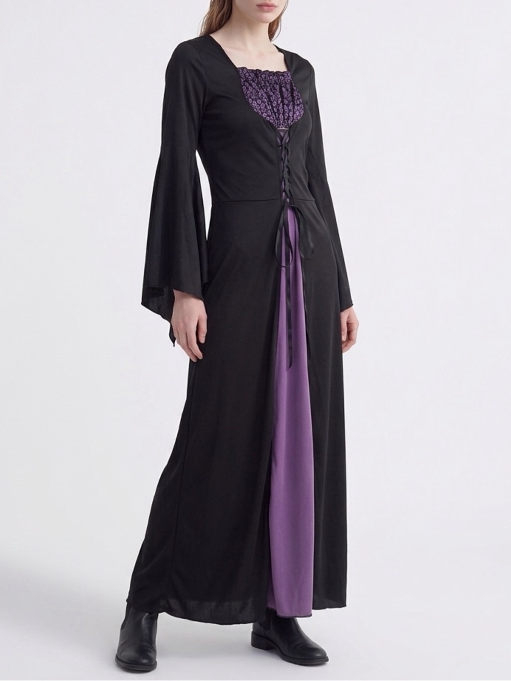 Wicked Witch Women’s Black Purple Lace-Up Long Sleeve Halloween Costume Size S